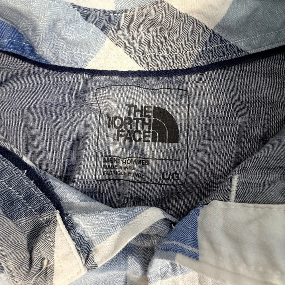 The North Face Shirt Mens L Blue Check Short Sleeve Button Up Pocket